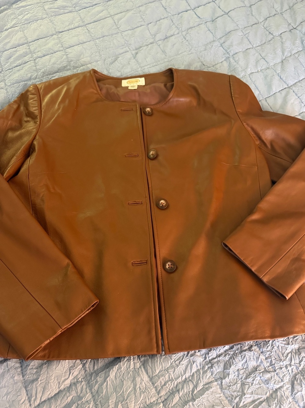 Talbots petite’s vintage brown leather blazer/coat women’s 10